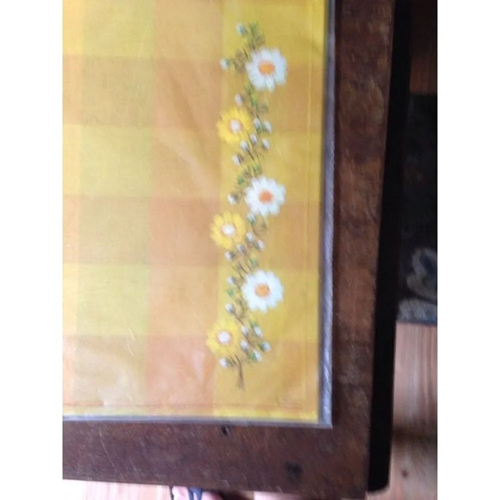 CASPARI NY 8 Paper Placemats VINTAGE Butterscotch Plaid Daisy Flower Denmark NEW